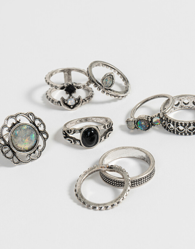 Sets Anillos Piedra Set De Anillos Con Piedras - Plateado Antique Silver