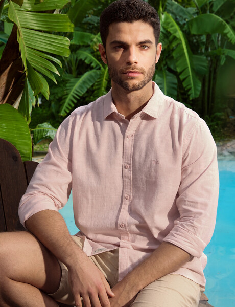 CAMISA DE LINO RAYADA Rosa
