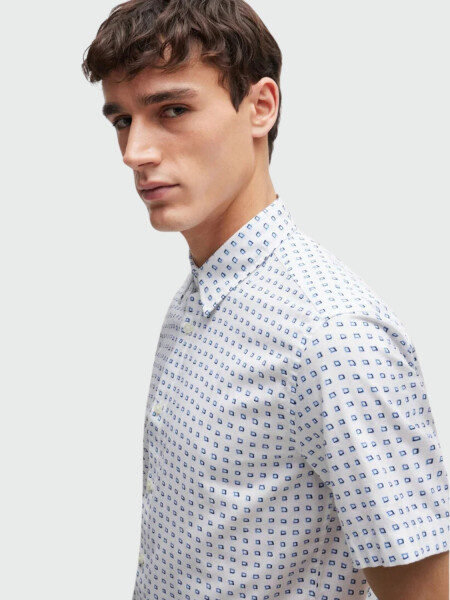 BOSS - Camisa manga corta slim fit, S-ROAN-KEN Blanco