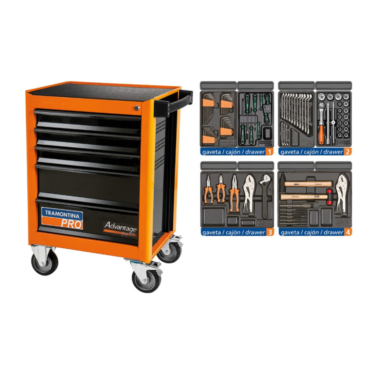Carro de 5 gavetas con 92 herramientas -TRAMONTINA - TN2664 