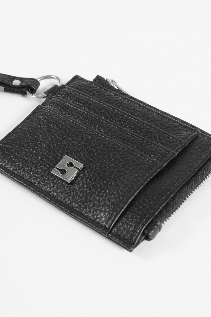Tarjetero con strap granulado negro