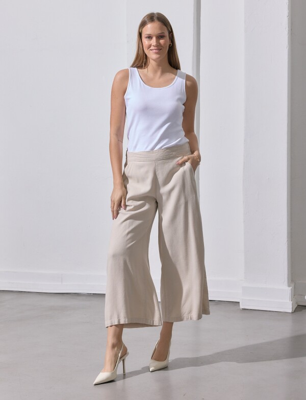 Pantalon Lino Crop BEIGE