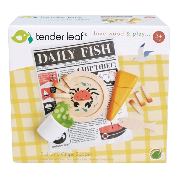 Set Cena De Juguete Pescado Papas Fritas Madera Tender Leaf Set Cena De Juguete Pescado Papas Fritas Madera Tender Leaf