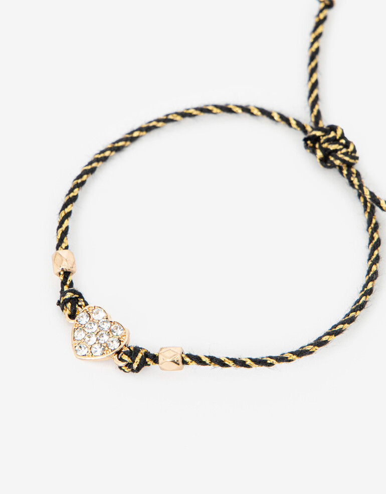 Pulseras Flexibles Strass Pulsera Ajustable Con Dije Corazón Strass - Dorado