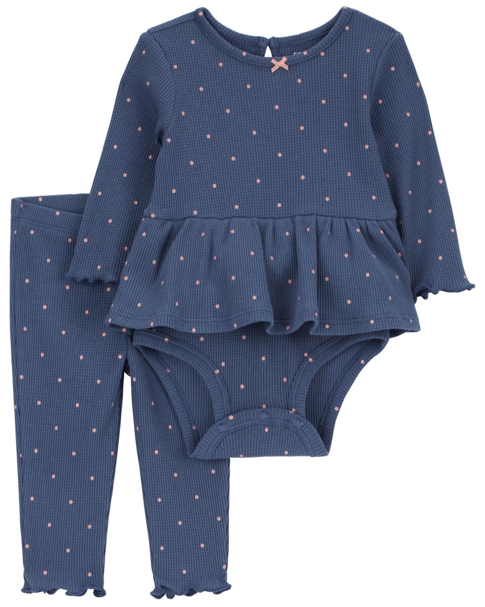 Set dos piezas de algodón térmico, pantalón y body, diseño a lunares 