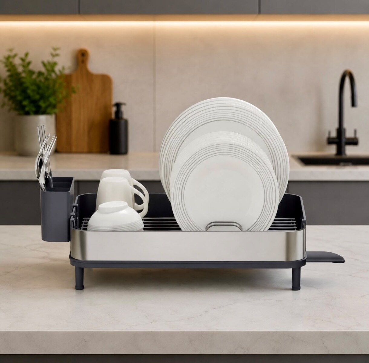 Escurridor de Platos Soporte Plástico 48cm x 32cm x 16cm / Acero Inoxidable 