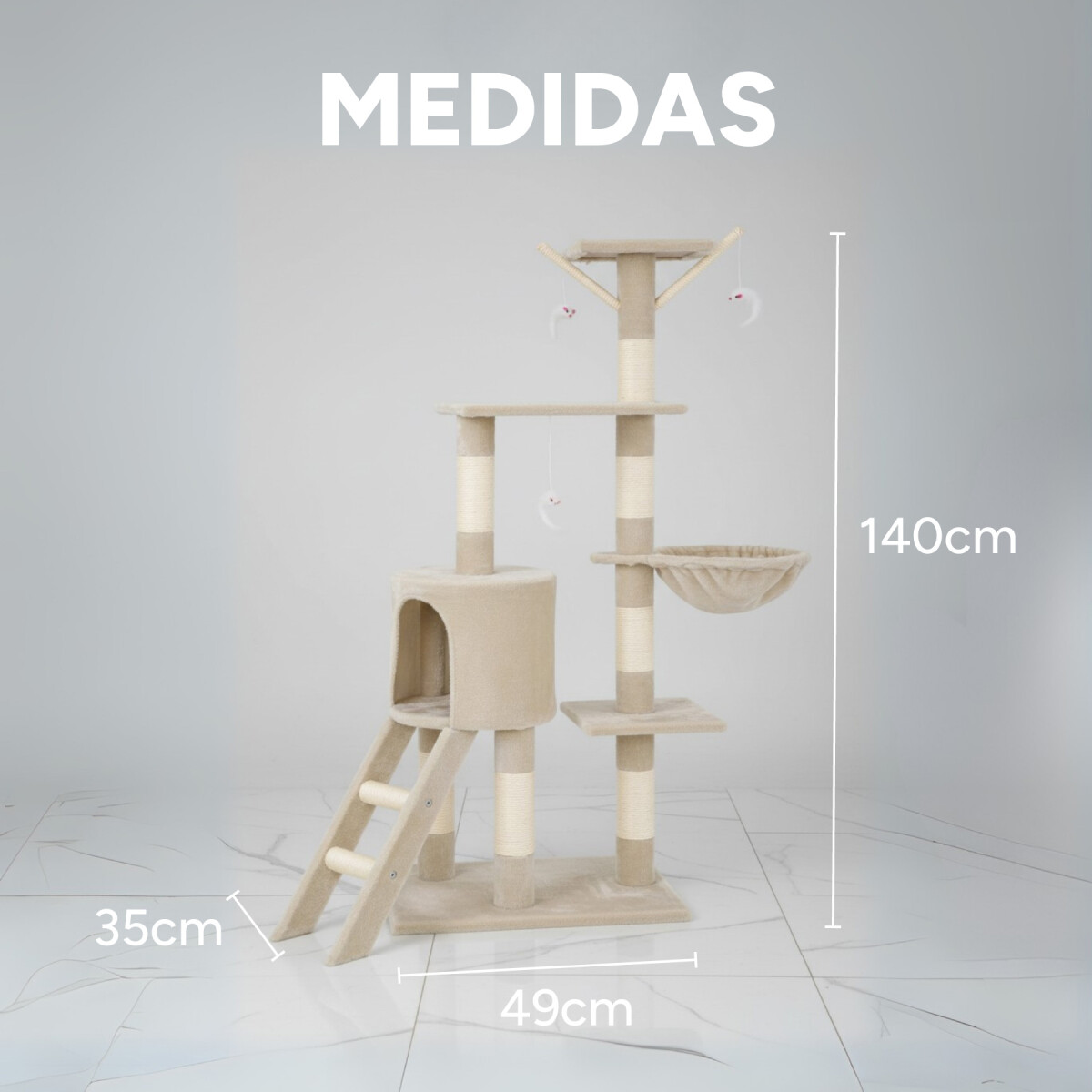 Rascador Torre 5 Niveles En Felpa Y Sisal Para Gato Juego - Color Variante Beige 