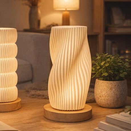 Lámpara veladora Torneada con base en madera - 12x22cm Blanco