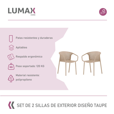 Set de 2 Sillas de jardin exterior diseño Taupe Set de 2 Sillas de jardin exterior diseño Taupe