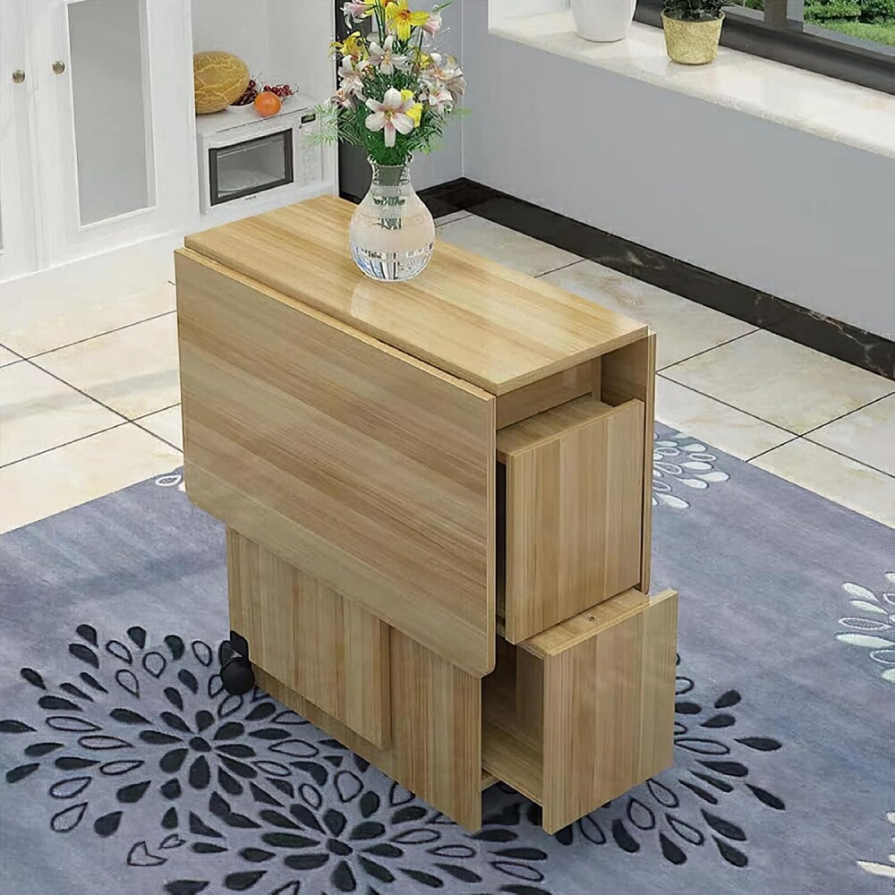 Mesa Plegable Giratoria Con 4 Bancos madera claro