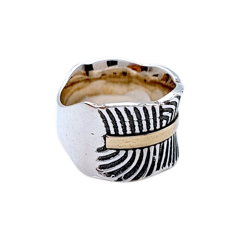 Anillo Plumas-Plata y Oro-Sin Piedra-AN5033 sinpiedra