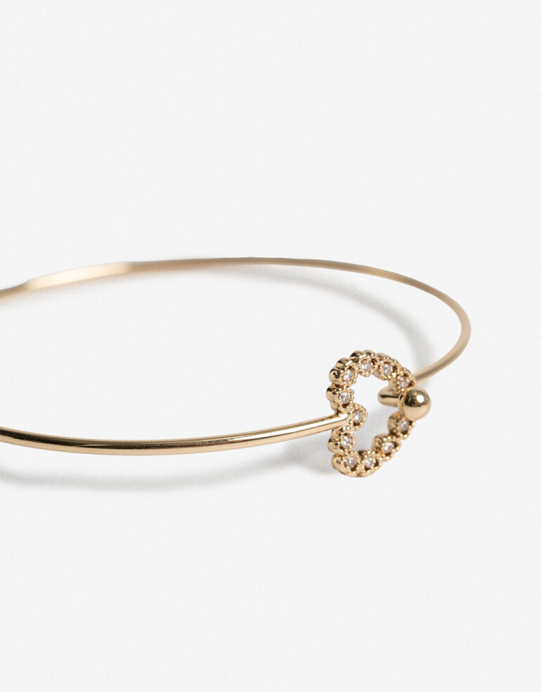 Pulseras Rígidas Strass Pulsera Rígida Con Dije Corázón Cubic - Dorado