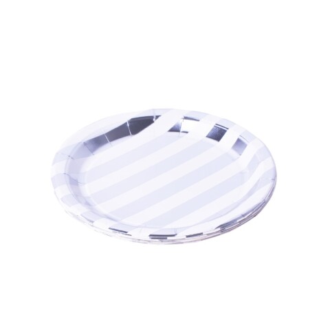 OUTLET Platos descartables rayas plateadas 10 pcs 18cm Outlet Platos Descartables Rayas Plateadas 10 Pcs 18cm