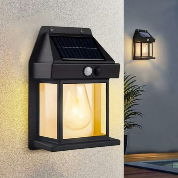 Lámpara farol solar p/exterior negro cálido IP65 IX4924