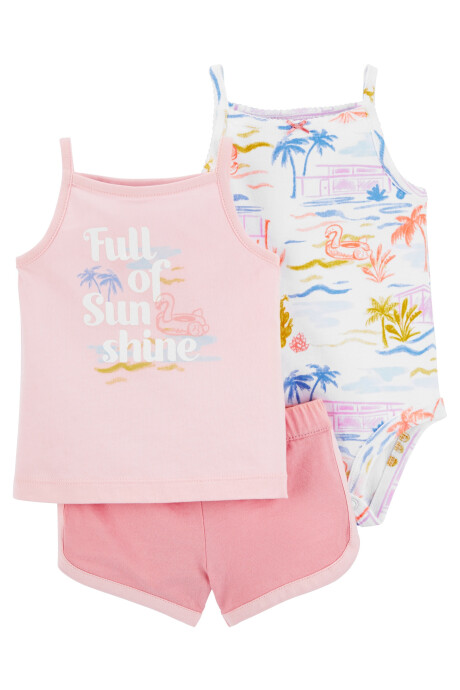 Set tres piezas short, musculosa y body sin mangas de algodón 0