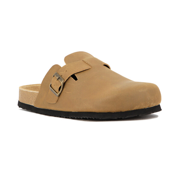 Country Zueco Cuero Dama Una Tira C/ Hebilla - Camel Camel
