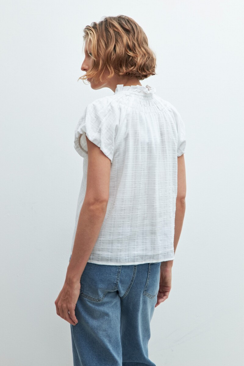 Camisa manga corta punto smock blanco