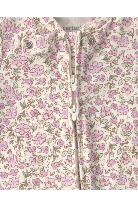 Set cuatro piezas de algodón, pijama, pantalón, body y vincha, lila, diseño floral Sin color