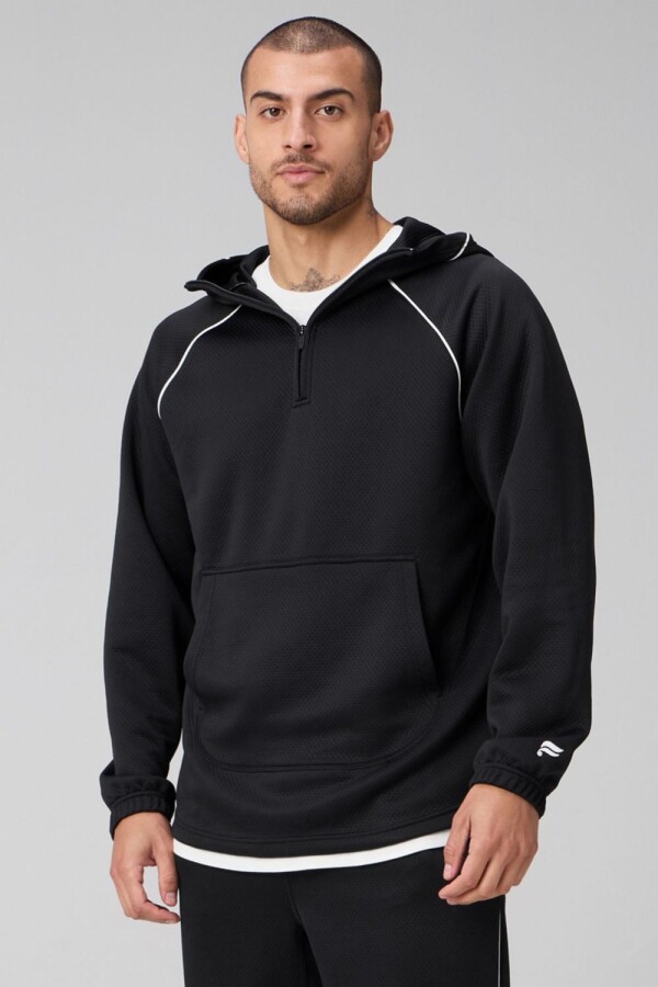 Polera The Gridtech Quarter Zip Hoodie Piped Hombre Black / Classic White