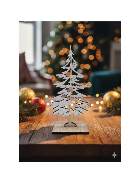 ADORNO ARBOL CALADO MADERA C/GLITTER BLANCO 16CM ADORNO ARBOL CALADO MADERA C/GLITTER BLANCO 16CM