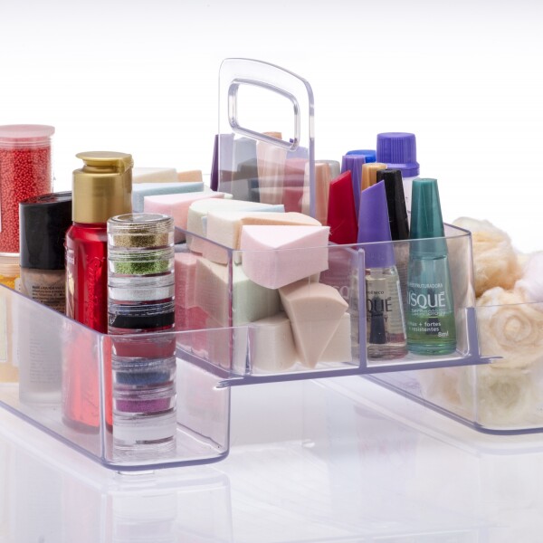 CAJA ORGANIZADORA PARAMOUNT CRISTAL DOBLE CON ASA CENTRAL TRANSPARENTE