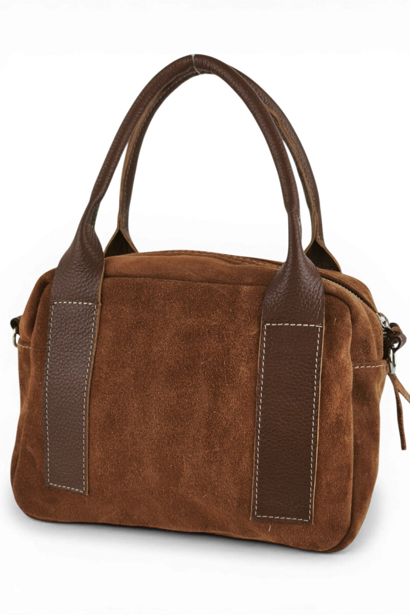 Cartera de Mano y Bandolera en Gamuza y Cuero Oxido