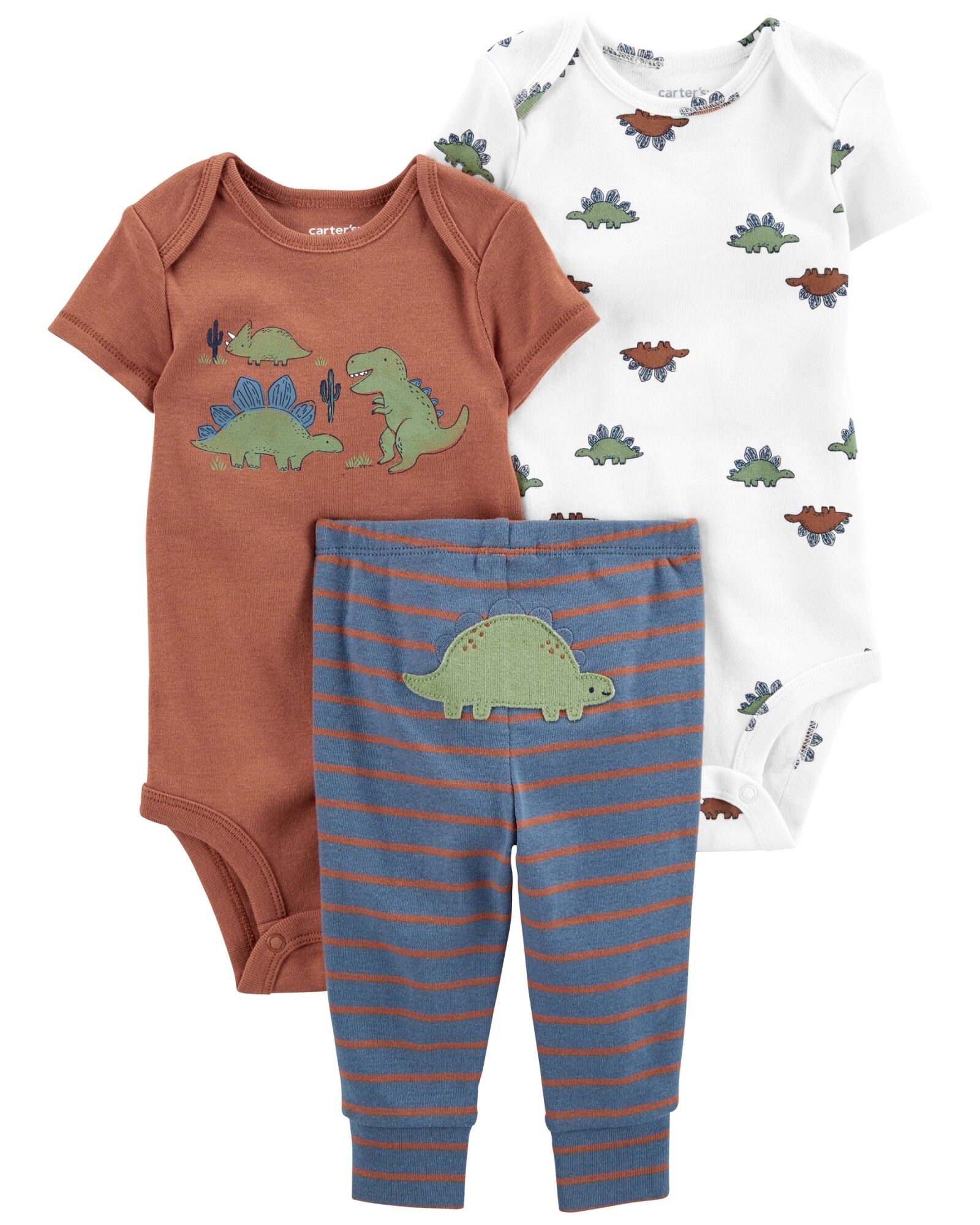 Set tres piezas de algodón, pantalón y dos bodies diseño dinosaurios Sin color