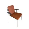 Silla con apoyabrazos - Tapizada en tela terracota, patas metal con detalle de circulo de madera. Silla con apoyabrazos - Tapizada en tela terracota, patas metal con detalle de circulo de madera.