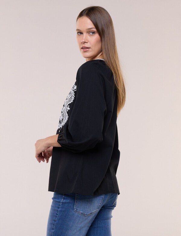 Blusa Con Bordado De Arabescos NEGRO/BLANCO