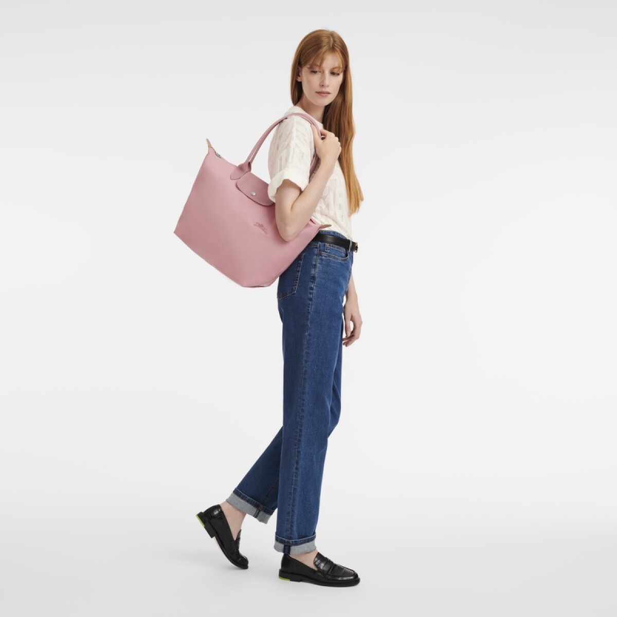 Longchamp -Cartera Longchamp plegable de nylon con cierre y asa larga, Le pliage L - Rosado 