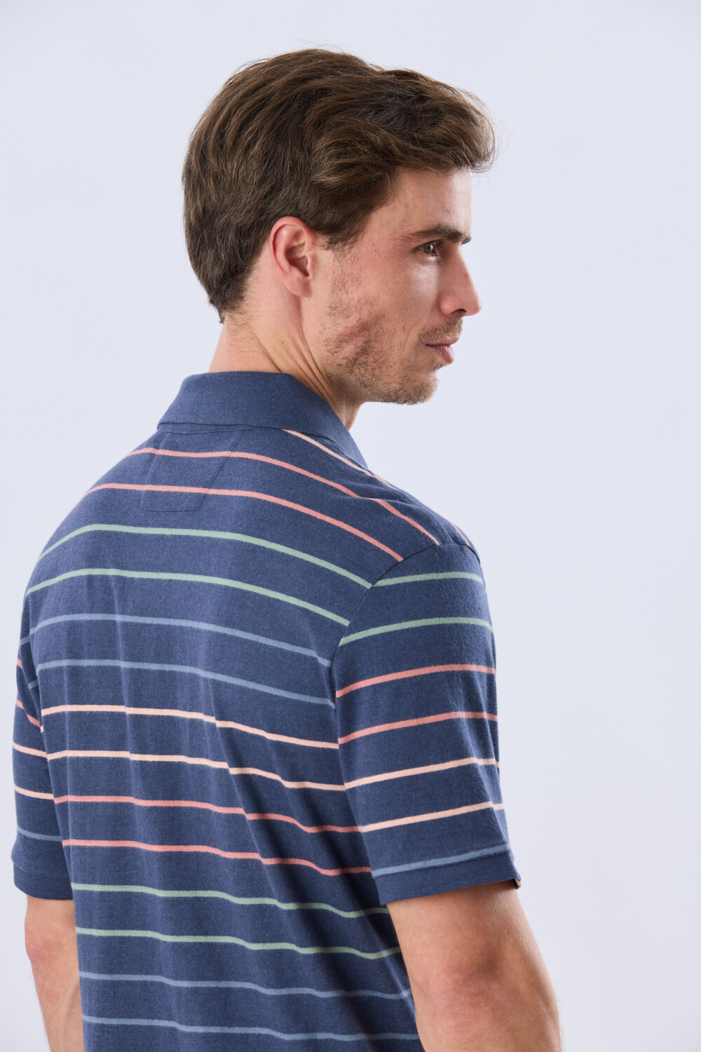 REMERA POLO RAYADA JERSEY Azul