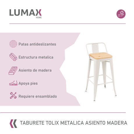 Taburete con respaldo Tolix en metal con asiento de madera Blanco