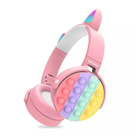 Auricular Inalámbrico Pop It Bluetooth Vincha C/Orejas Luces Rosa