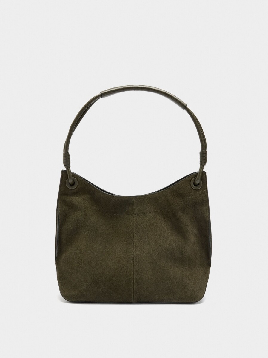 Bolso De Hombro Con Detalles De Piel - caqui 
