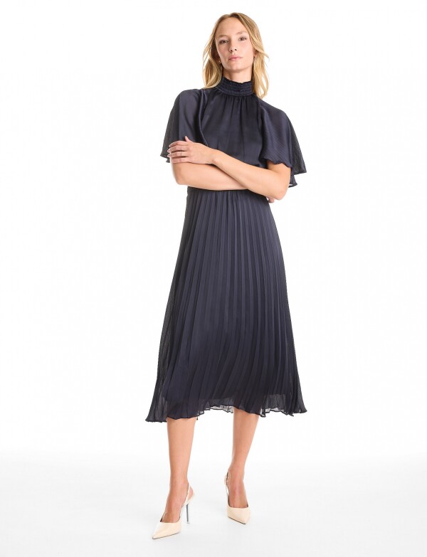 Vestido Saten Plisado MARINO