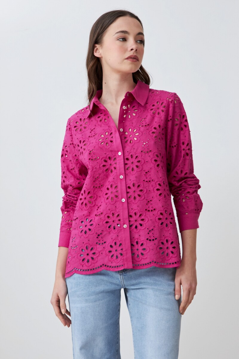 Camisa de broderie fucsia
