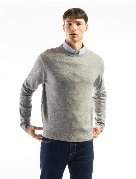 Buzo Tipo Cashmere Cuello Redondo Gris Claro Melange