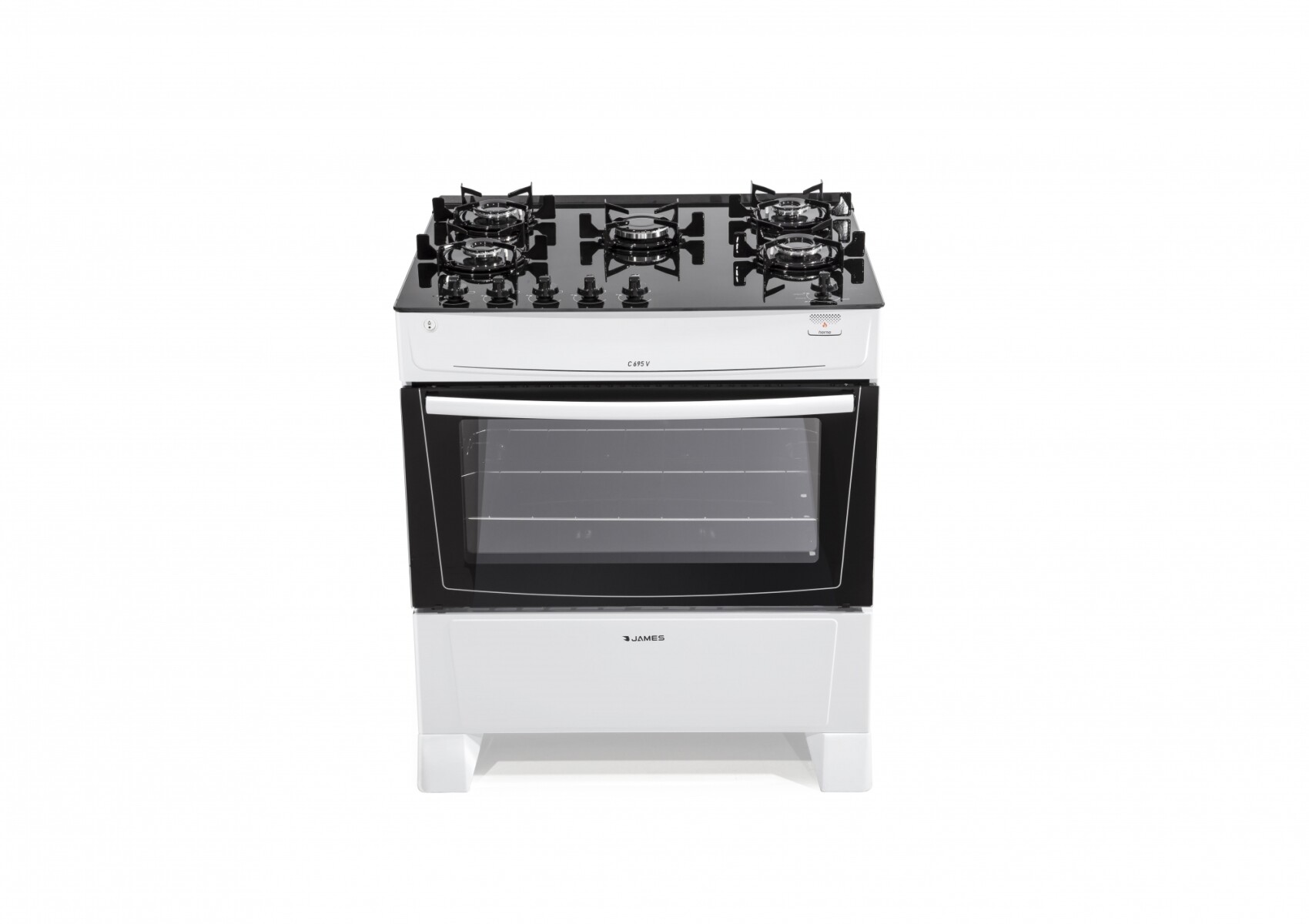 Cocina A Gas James 5 Hornallas Blanca Con Mesada De Vidrio Negra C 695 V 