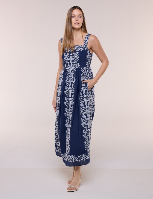 Vestido Bordado BLANCO/AZUL