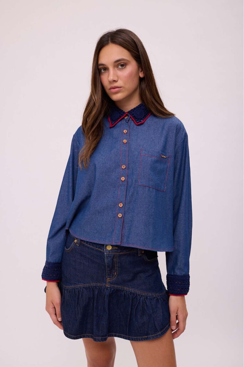 CAMISA AZAR CROCHET DENIM - Azul 