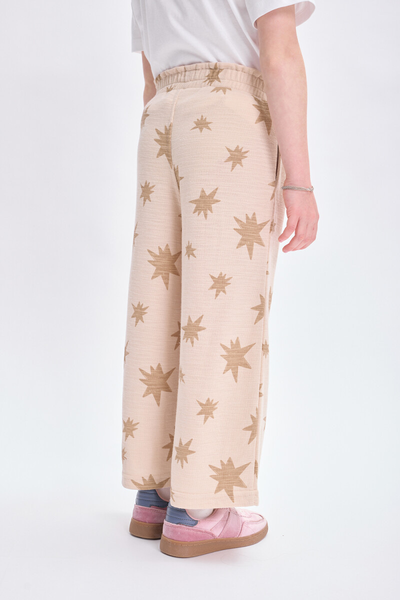 Pantalón punto cortado Estampa Estrellas Beige