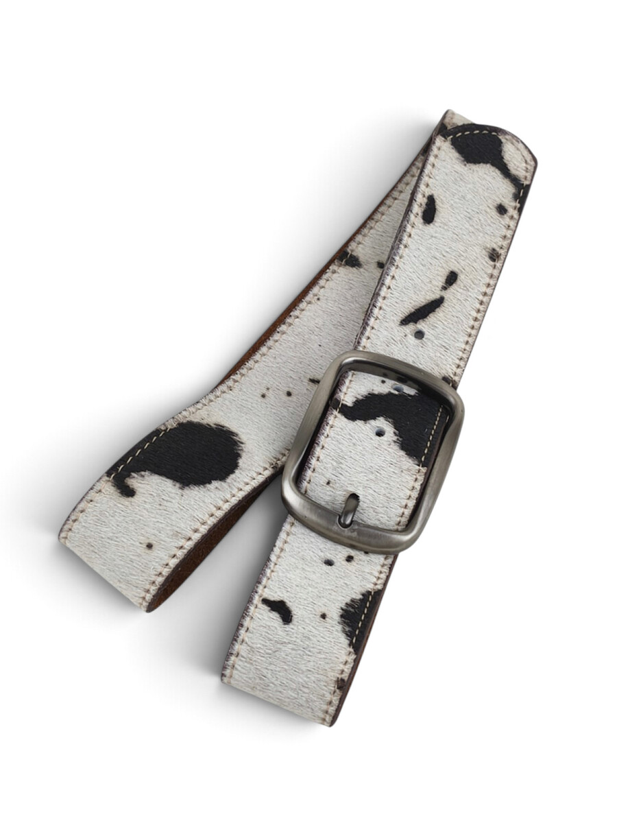 Cinto de Dama de Cuero con Pelo - Animal Print - Negro 