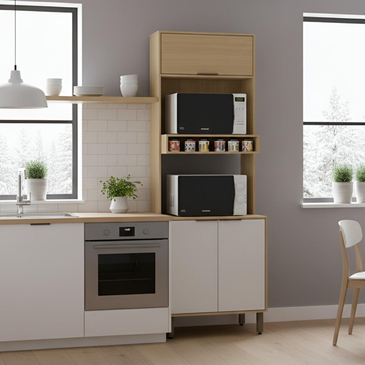 Mueble Cocina Alacena Torre Microondas Horno 70cm Gloria Premium - Castaño / Off White 