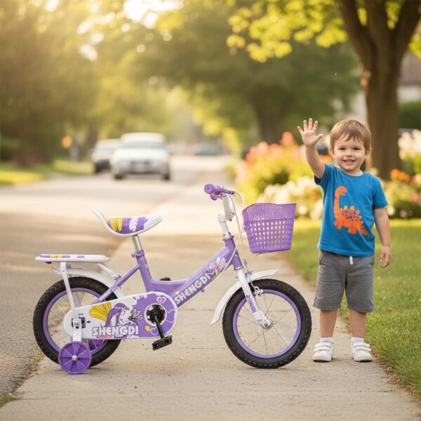 Bicicleta infantil Shengdi Rod 12 Canasto Parrilla Rueditas Color Violeta