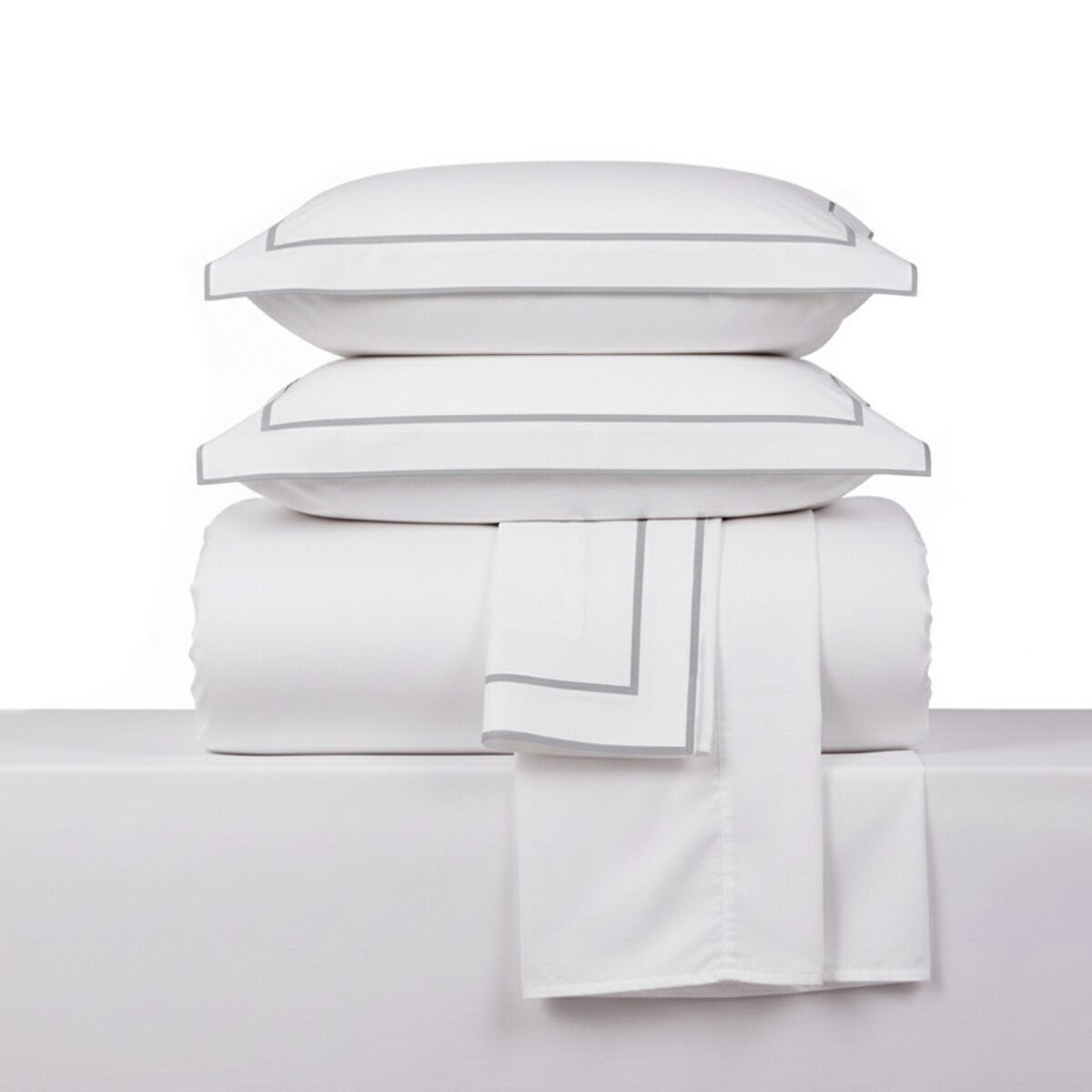 Juego de Sabana Queen Basic Color Block 200 Hilos - Pilar - Blanco/Beige 