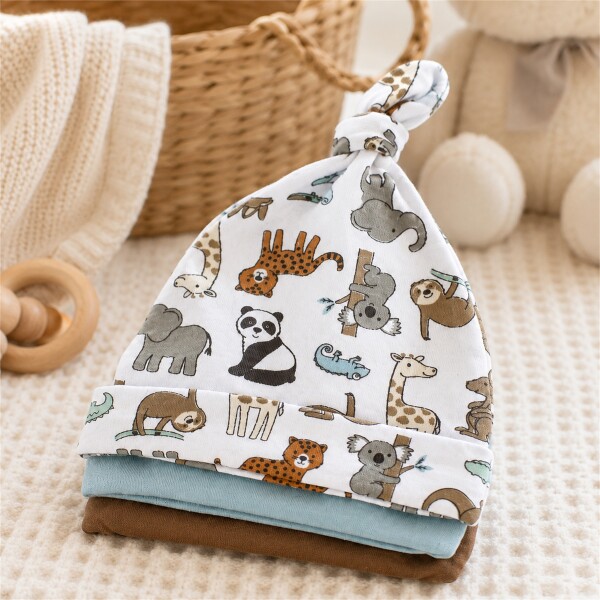 Set X3 Gorros para Bebé 100% Algodón con Nudo Celeste 1
