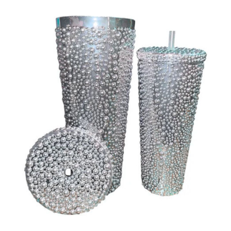 Vaso Metalizado Perlas x1 Plateada
