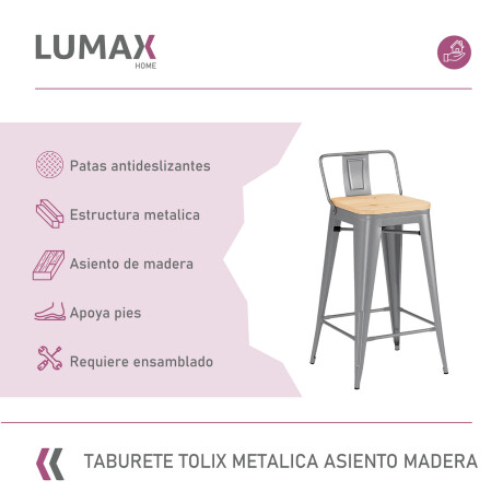 Taburete con respaldo Tolix en metal con asiento de madera Gris
