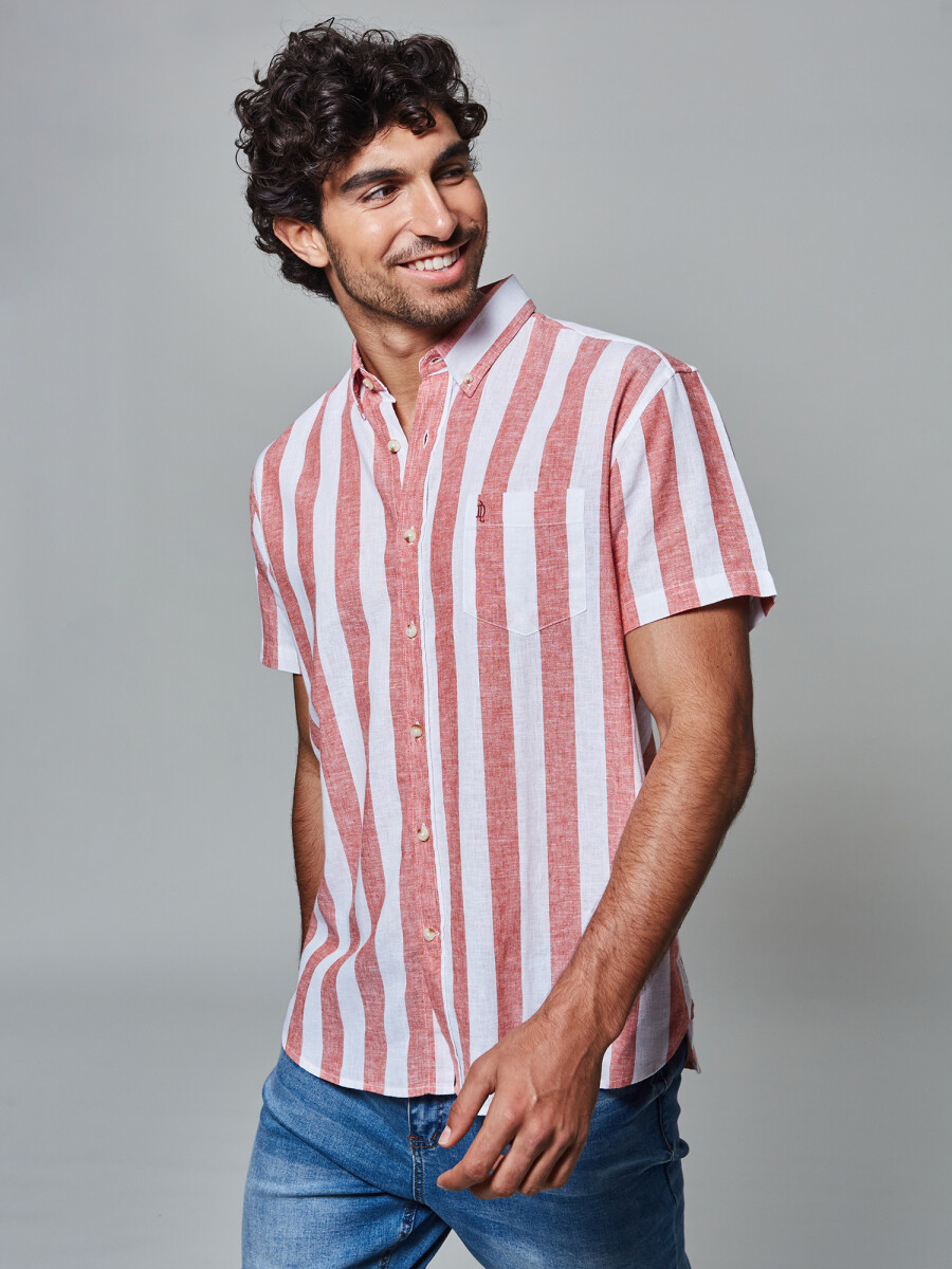 Camisa lino m/c rayada - ladrillo 