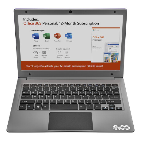 Notebook Evoo Dualcore 2.6GHZ, 4GB, 64GB Ssd, 11.6" Hd, Win 10 001